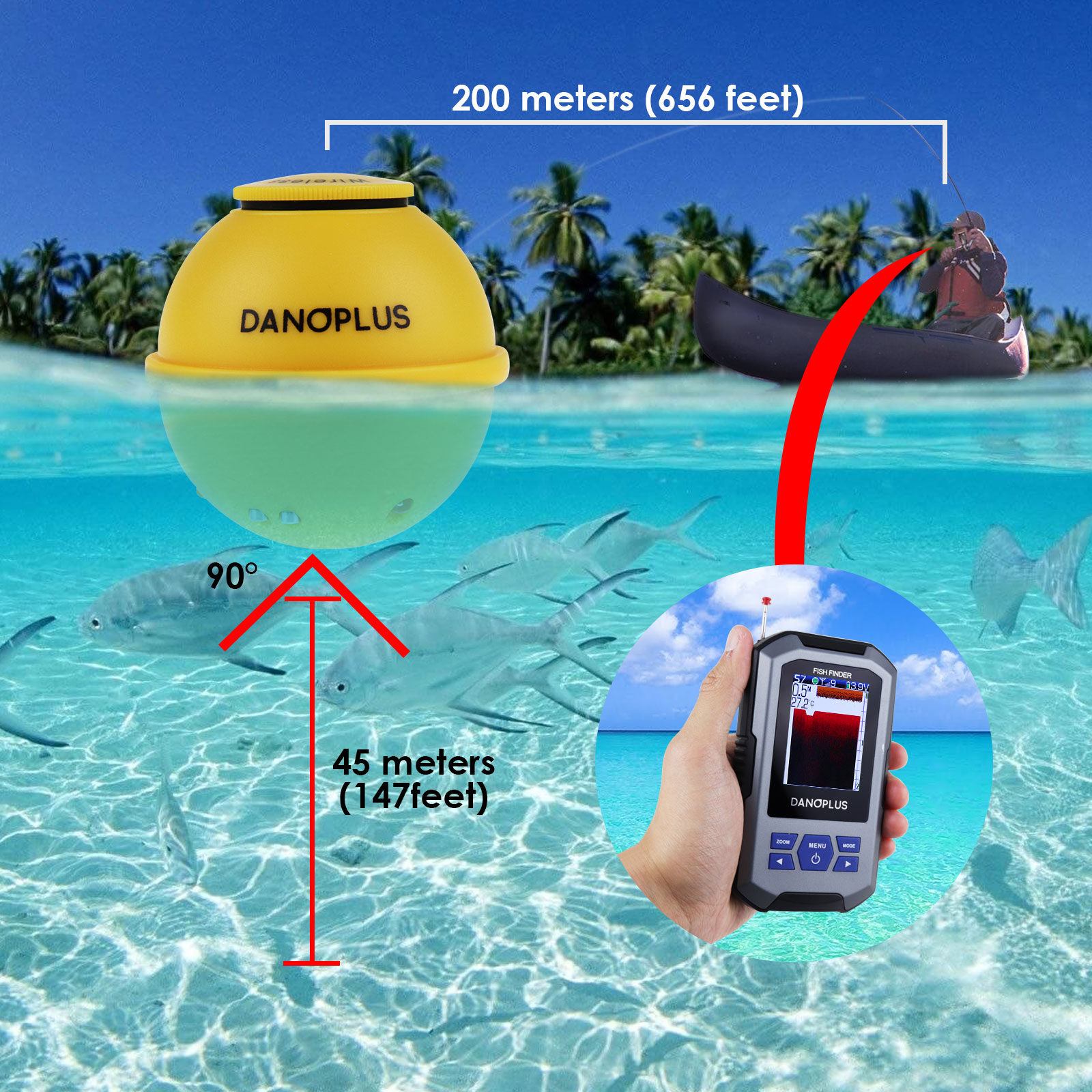 DP-104 Wireless Fish Finder Portable Fishfinder 147 Feet Sonar Sensor Rechargeable Depth Finders Kayak Fishing Accessories for Sea Fishing, Ice Fishing, Boat Fishing DP-104 Wireless Fish Finder Portable Fishfinder 147 Feet Sonar Sensor Rechargeable Depth Finders Kayak Fishing Accessories for Sea Fishing, Ice Fishing, Boat Fishing
