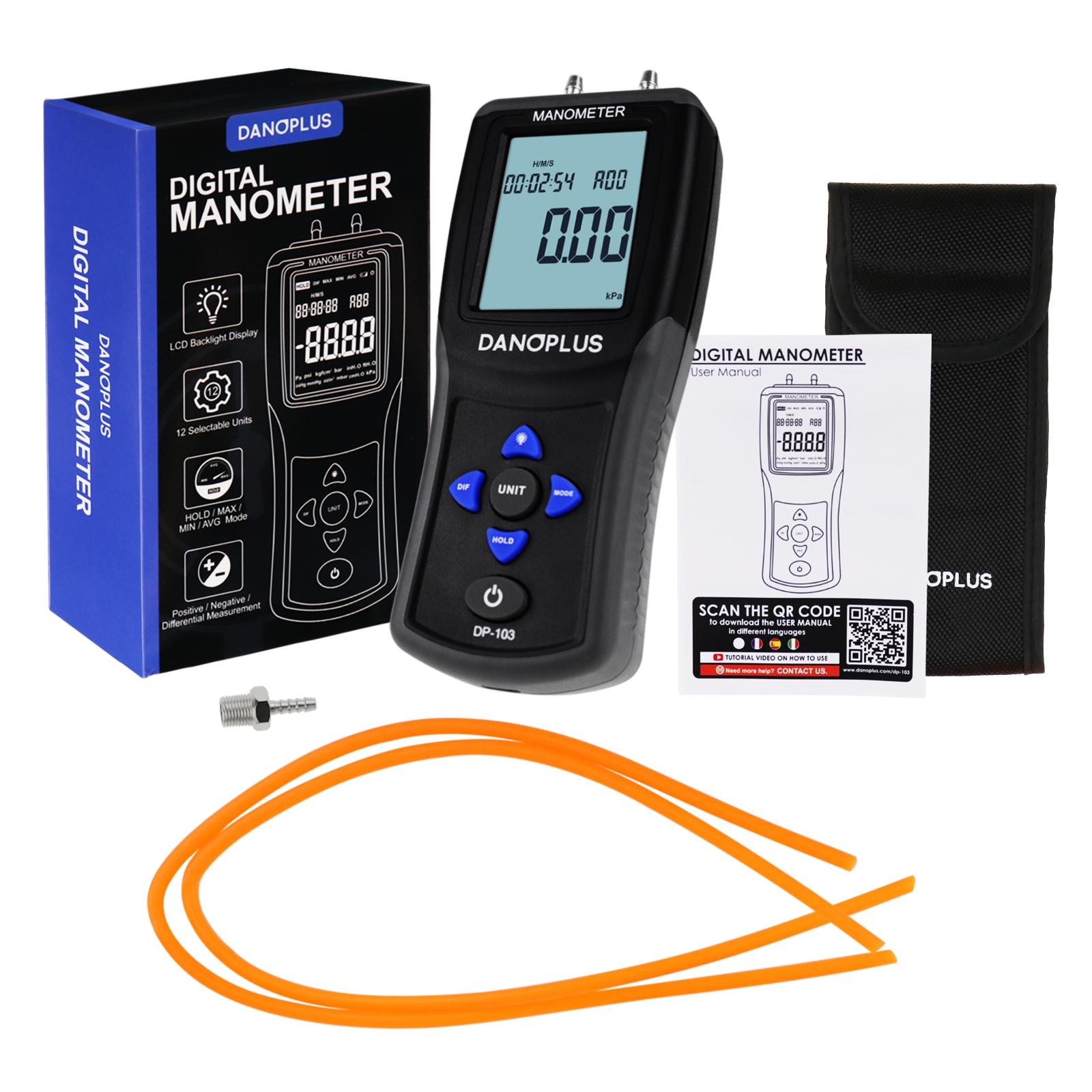 DP-103 Manometer Digital Gas Pressure Tester Differential Pressure Gauge HVAC Air Pressure Meter with Backlight Data Record Function DP-103 Manometer Digital Gas Pressure Tester Differential Pressure Gauge HVAC Air Pressure Meter with Backlight Data Record Function