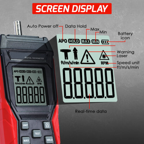 Digital Tachometer 2-in-1 RPM Meter - Contact & Non-Contact Measurement With Backlight
