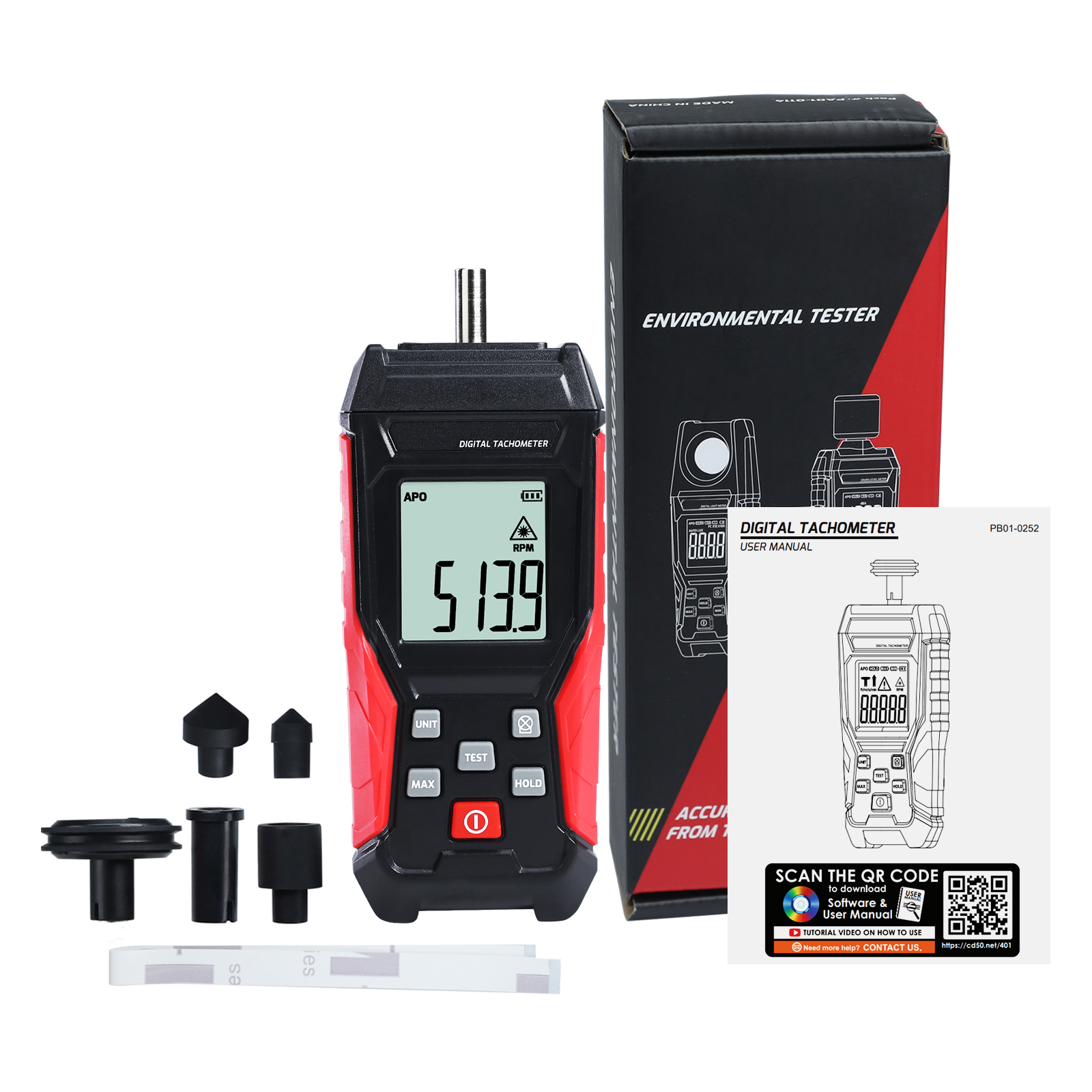 DP-401 Digital 2-in-1 Tachometer Noncontact Laser Photo Sensor 3~99999RPM and Contact 3~19999RPM Meter RPM Gauge Tester Professional MAX/MIN/Hold Data, Handheld Car Engine Tool