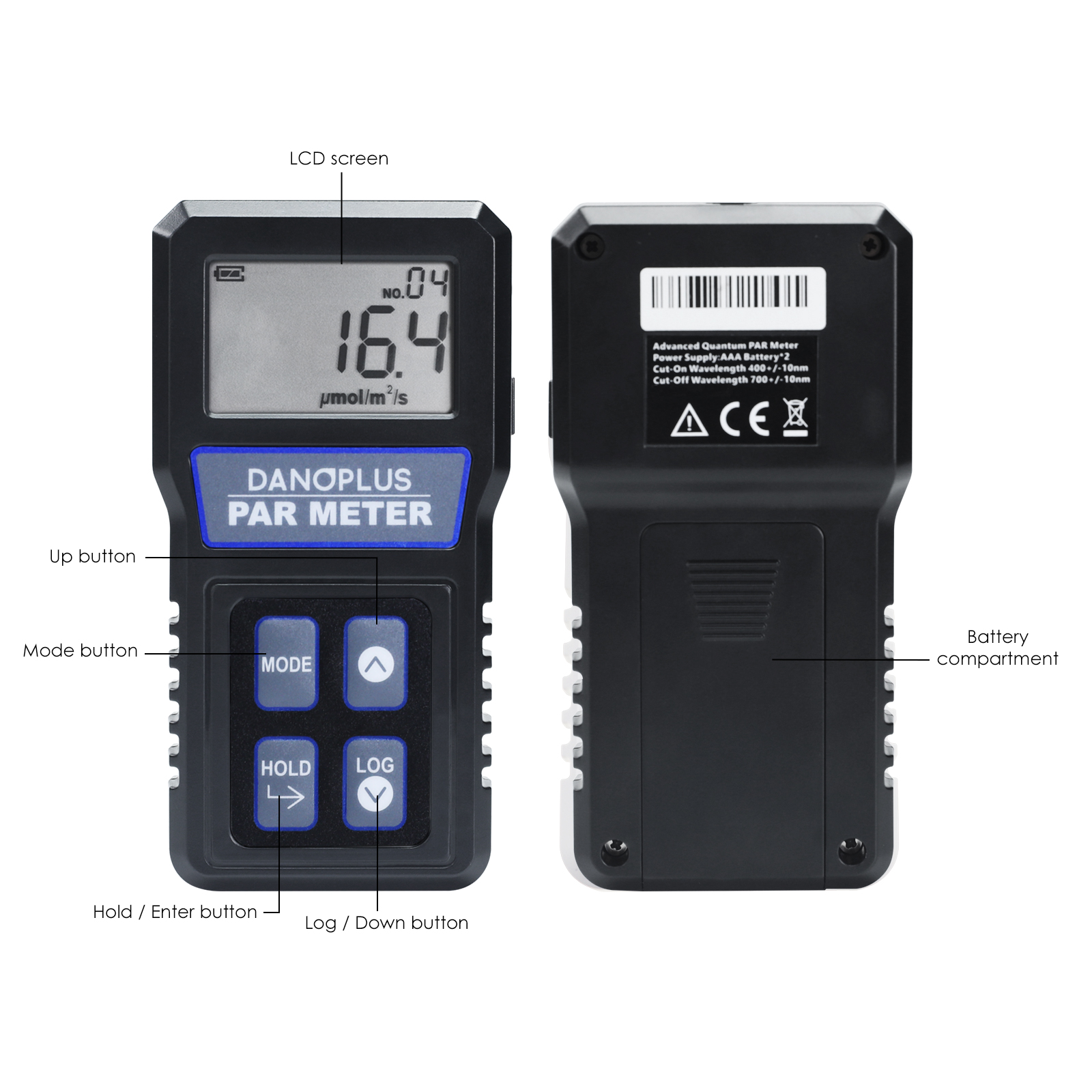 DP-414 PAR Meter for Reef Tank Waterproof PAR Meter Aquarium IP68 Quantum Sensor PPFD Meter Data Logger, Full-Spectrum Quantum PAR Meter with 79" Cable and 37" Solid Telescopic Pole Included
