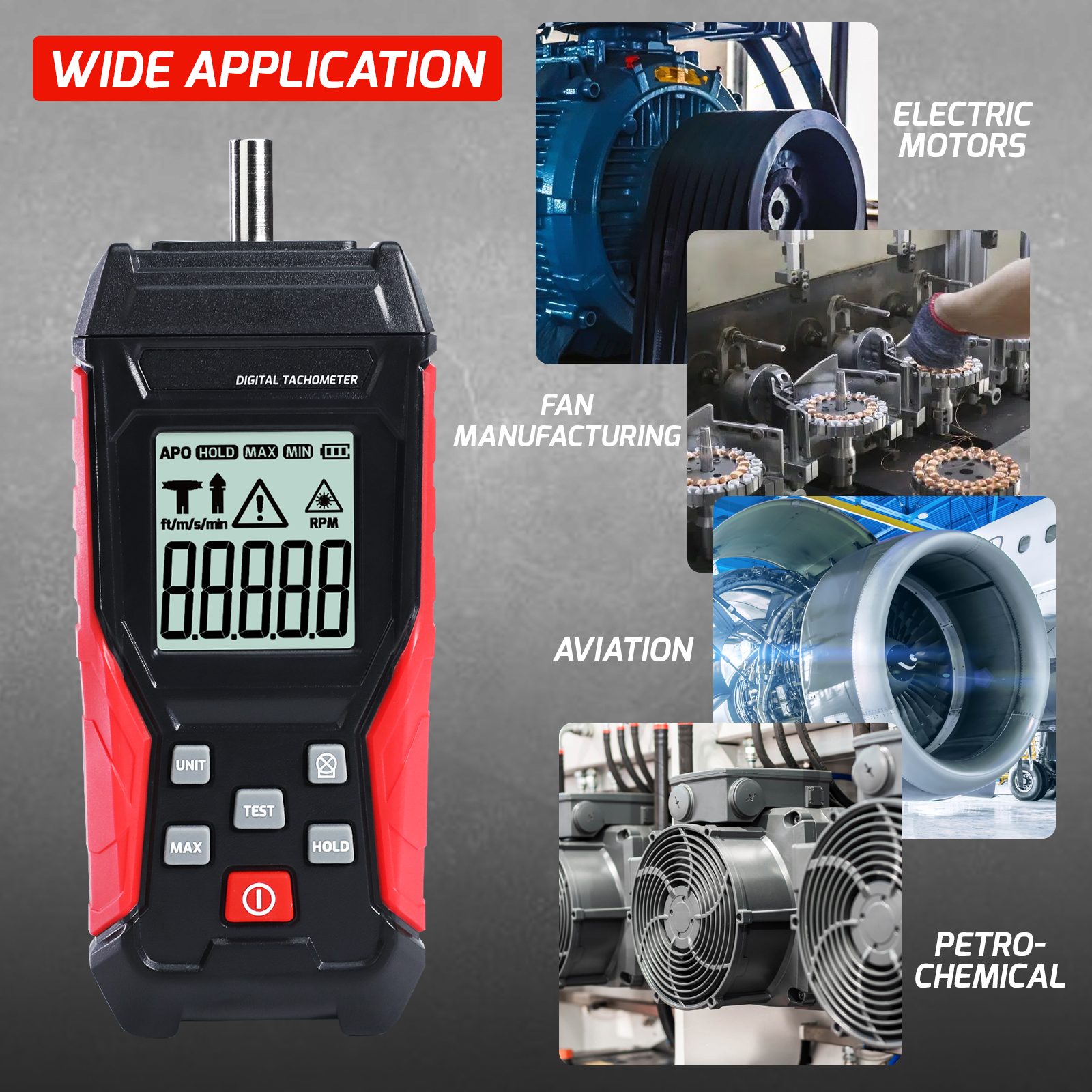 DP-401 Digital 2-in-1 Tachometer Noncontact Laser Photo Sensor 3~99999RPM and Contact 3~19999RPM Meter RPM Gauge Tester Professional MAX/MIN/Hold Data, Handheld Car Engine Tool